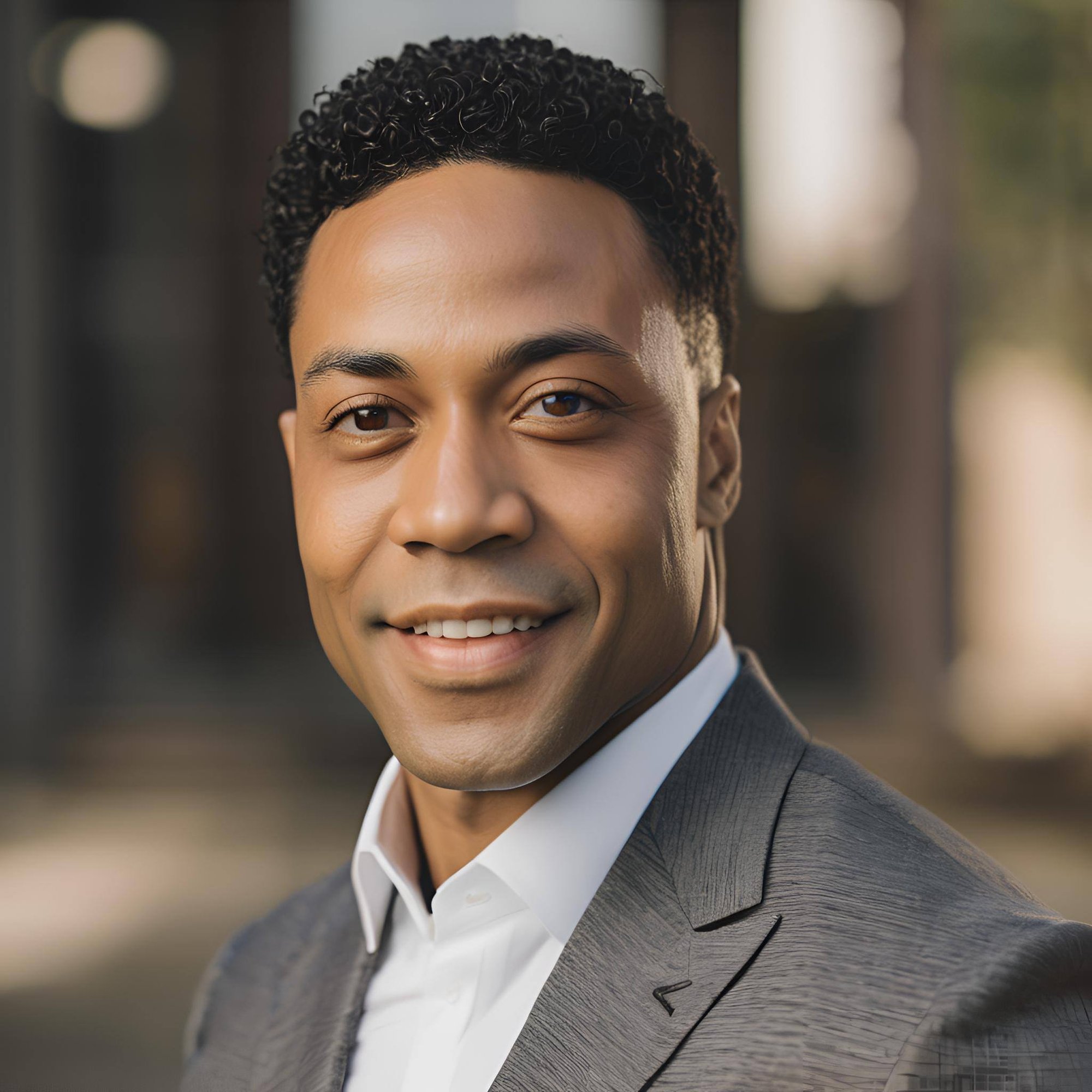 A headshot of a 30s strong fit black ceo