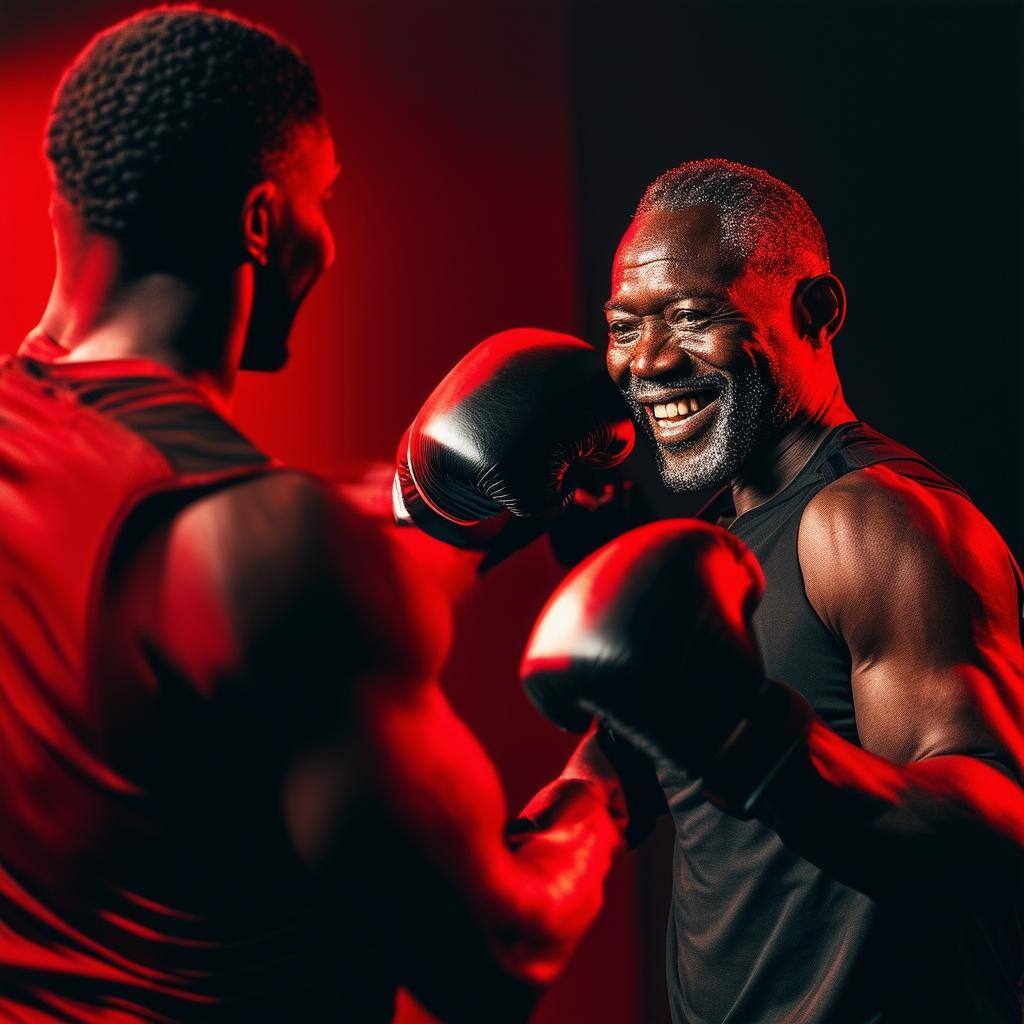 imagine an image of a middle aged black ceo having an inspirational boxing workout with a black trainer-1