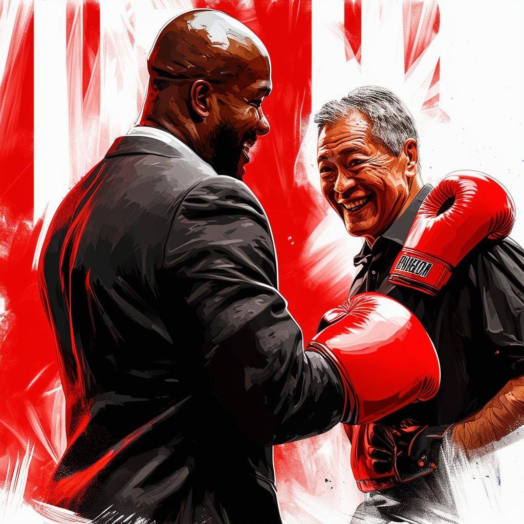 magine an image of a middle aged ceo having an inspirational boxing workout with a black trainer-1